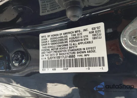 2007 Honda Element Sc from USA, damaged, VIN 5J6YH18917L014660